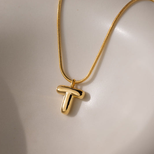 Bold Gold Plated Initial "T" Pendant Necklace