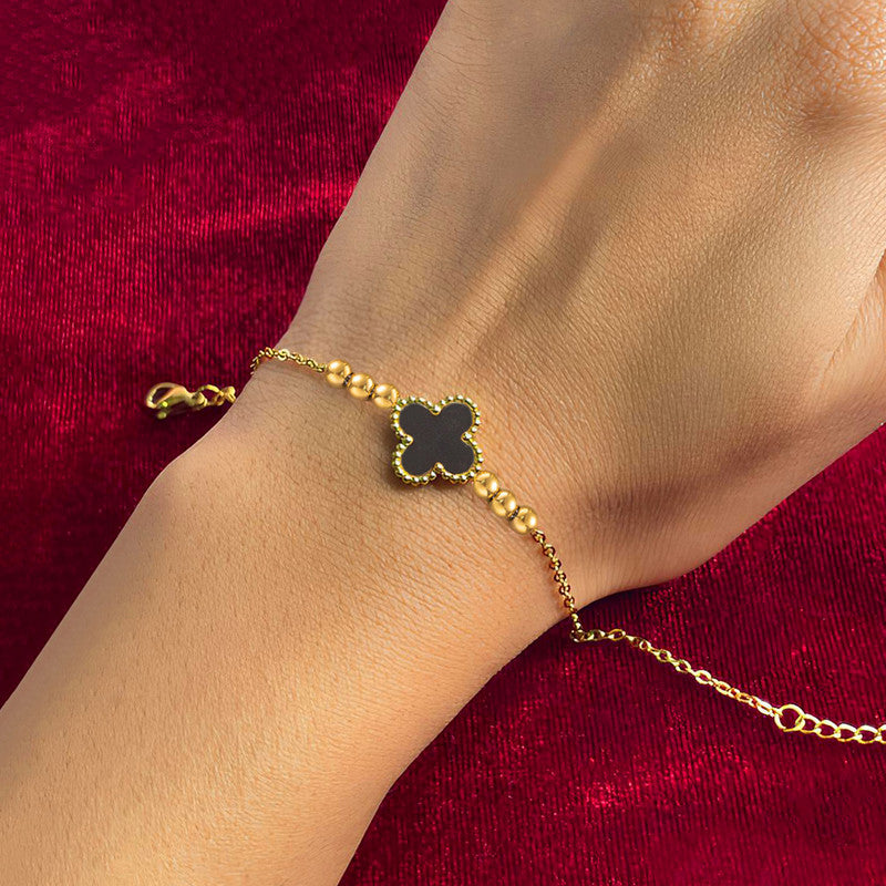 Anti-Tarnish Gold Plated Black Clover Bracelet 🍀✨