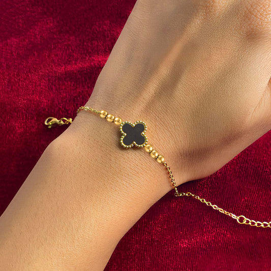 Anti-Tarnish Gold Plated Black Clover Bracelet 🍀✨
