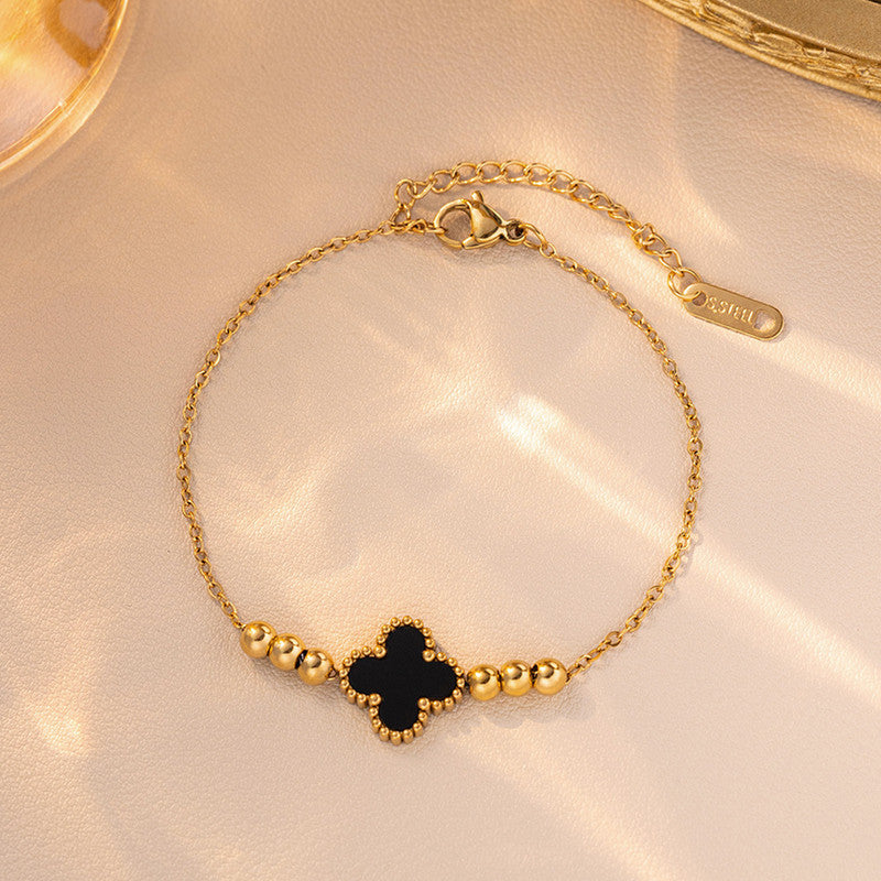 Anti-Tarnish Gold Plated Black Clover Bracelet 🍀✨