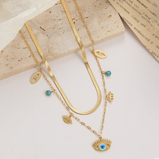 Gold-Plated Evil Eye Layered Necklace – Anti-Tarnish Finish
