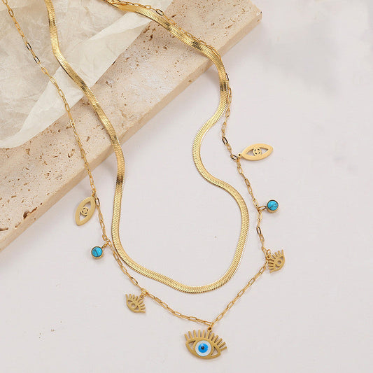 Gold-Plated Evil Eye Layered Necklace – Anti-Tarnish Finish