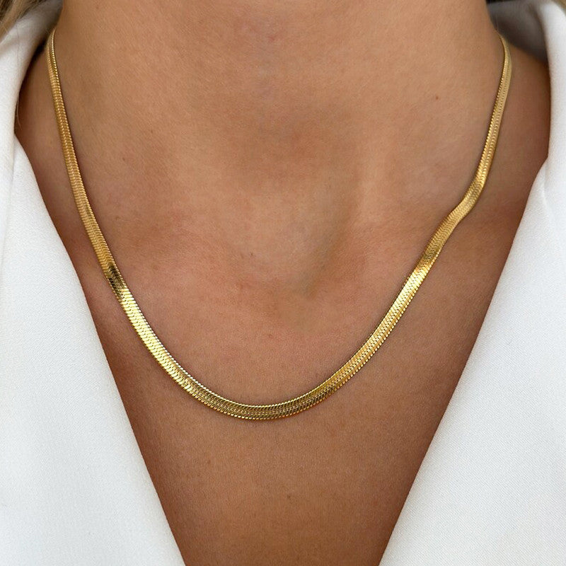 Anti-Tarnish Gold Herringbone Snake Chain Necklace