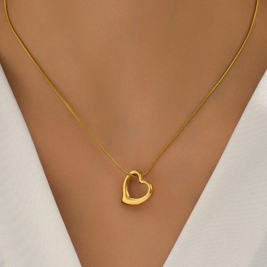 Anti-Tarnish Open Heart Gold Pendant Necklace