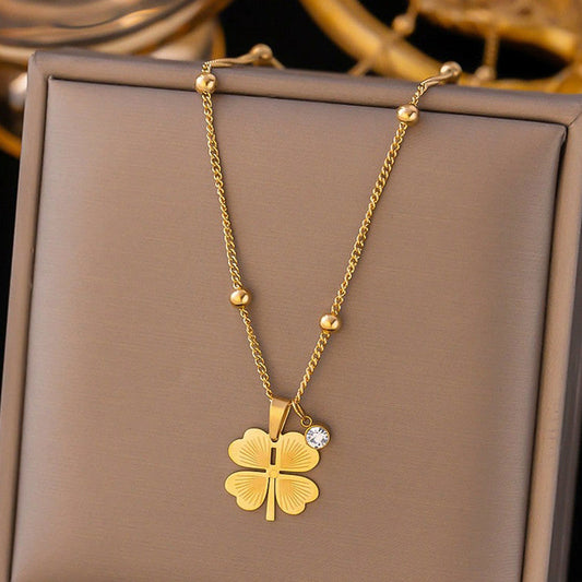 Anti-Tarnish Gold Plated Four-Leaf Clover Pendant Necklace 🌿✨