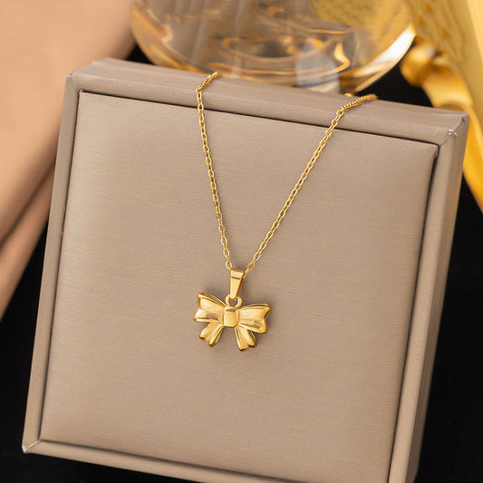 Anti-Tarnish Gold Plated Bow Pendant Necklace 🎀✨