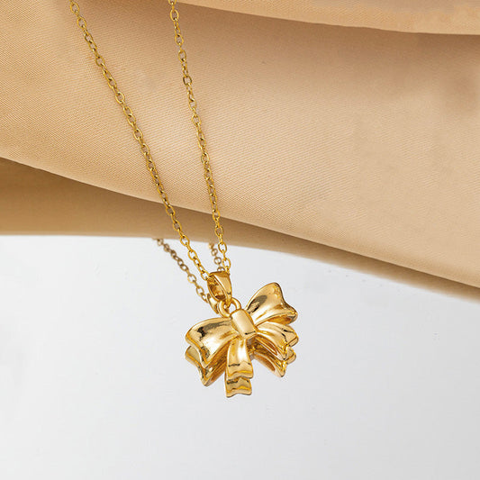 Anti-Tarnish Gold Plated Bow Pendant Necklace 🎀✨
