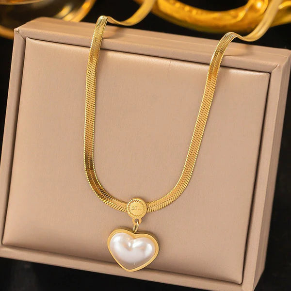 Gold Plated Anti Tarnish Heart Pearl Pendant Necklace