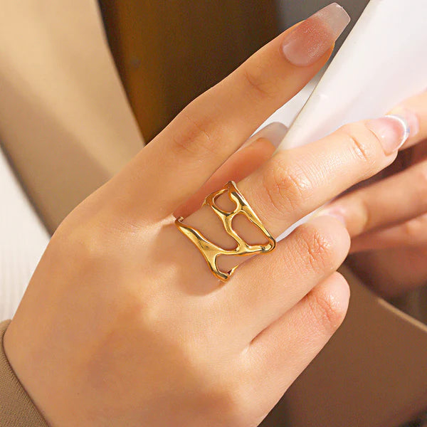 Gold Plated Anti Tarnish Hollow Adjustable Finger Ring