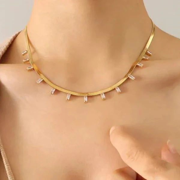 Gold Plated Anti Tarnish White Stone Necklace
