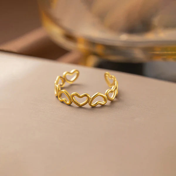 Gold Plated Anti Tarnish Heart Finger Ring