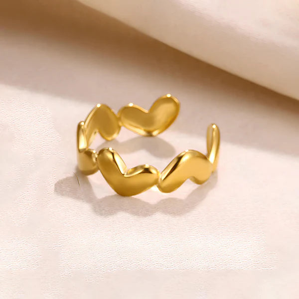 Anti Tarnish Gold Plated Heart Adjustable Finger Ring