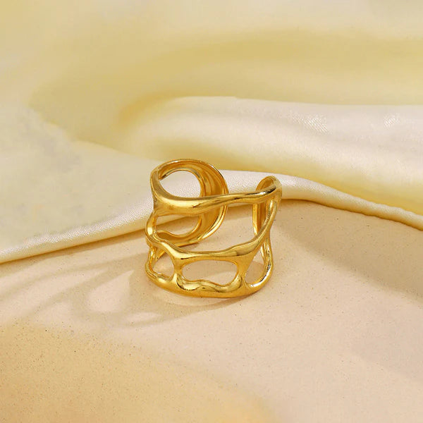 Gold Plated Anti Tarnish Hollow Adjustable Finger Ring