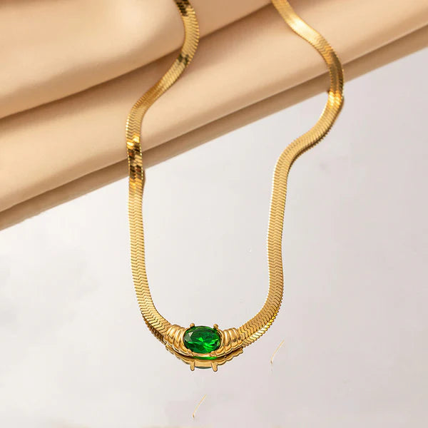 Gold Plated Anti Tarnish Emerald Pendant Necklace