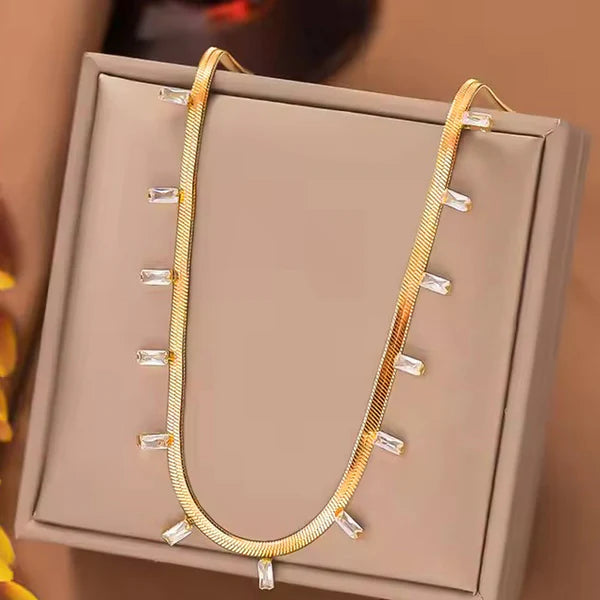 Gold Plated Anti Tarnish White Stone Necklace