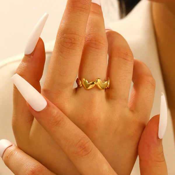 Anti Tarnish Gold Plated Heart Adjustable Finger Ring
