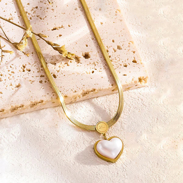 Gold Plated Anti Tarnish Heart Pearl Pendant Necklace