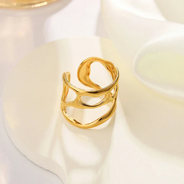 Gold Plated Anti Tarnish Hollow Adjustable Finger Ring