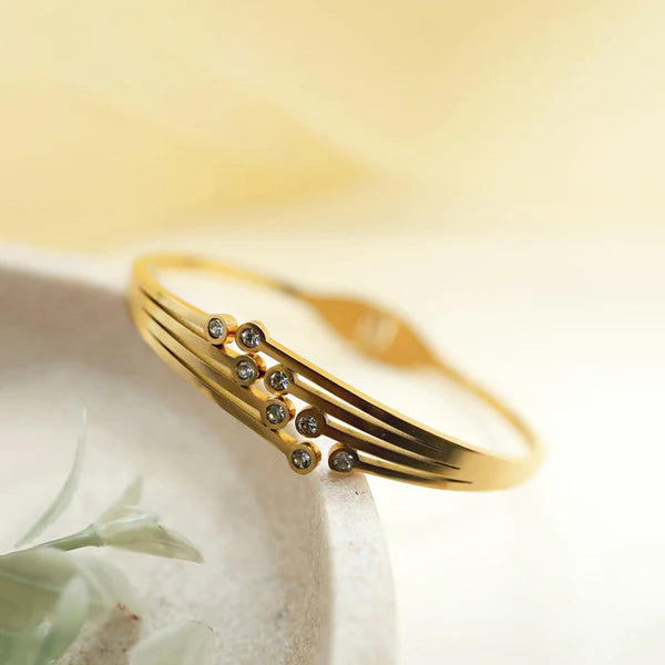 Elegant Crystal Line Anti-Tarnish Gold Plated Kada / Bracelet