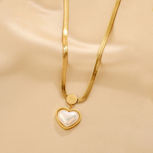 Gold Plated Anti Tarnish Heart Pearl Pendant Necklace