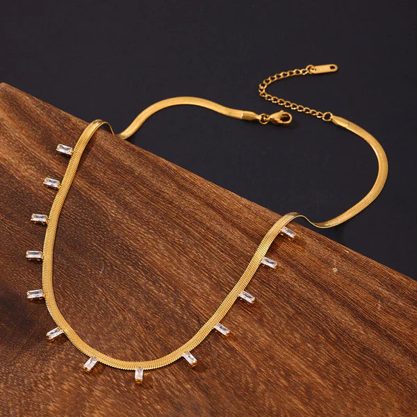 Gold Plated Anti Tarnish White Stone Necklace