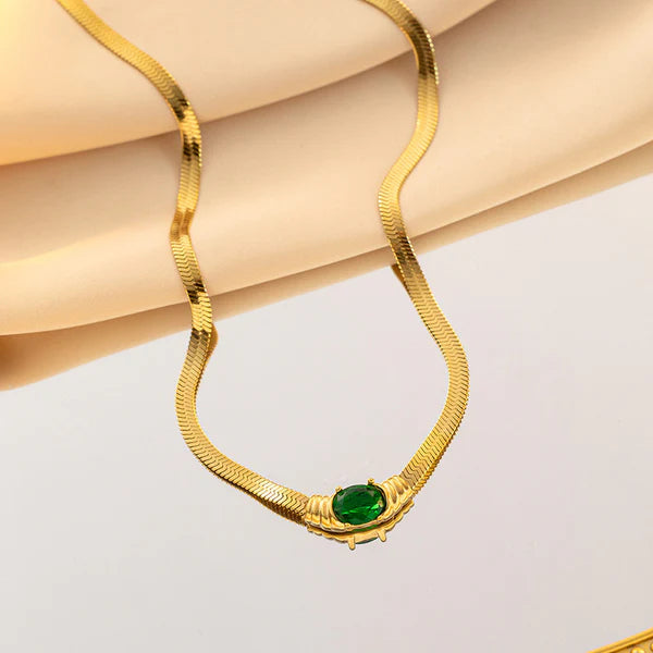 Gold Plated Anti Tarnish Emerald Pendant Necklace