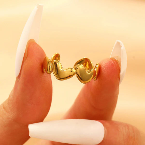 Anti Tarnish Gold Plated Heart Adjustable Finger Ring