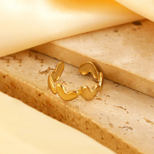 Anti Tarnish Gold Plated Heart Adjustable Finger Ring