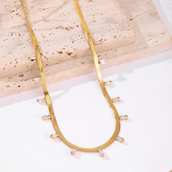 Gold Plated Anti Tarnish White Stone Necklace