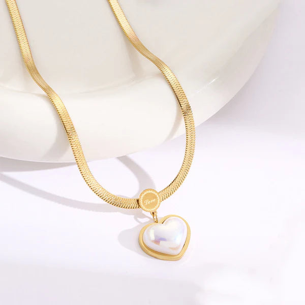 Gold Plated Anti Tarnish Heart Pearl Pendant Necklace