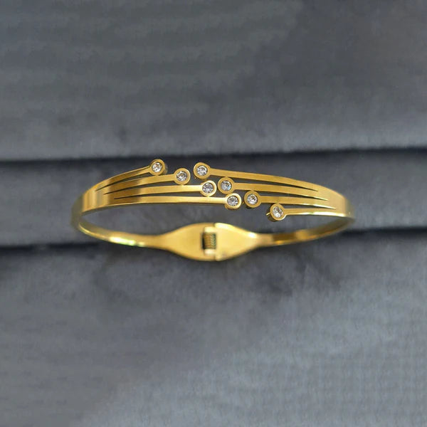 Elegant Crystal Line Anti-Tarnish Gold Plated Kada / Bracelet