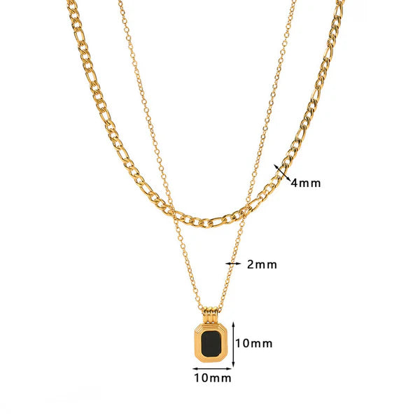 Gold Plated Anti Tarnish Black Stone Double Layer Necklace