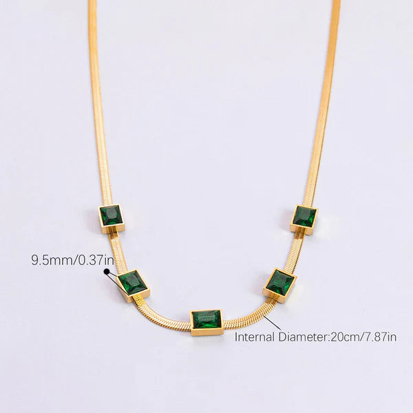 Gold Plated Anti Tarnish Green Stone Necklace