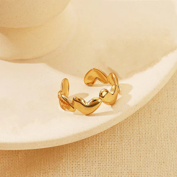 Anti Tarnish Gold Plated Heart Adjustable Finger Ring