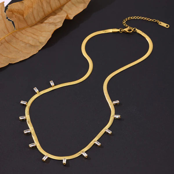 Gold Plated Anti Tarnish White Stone Necklace