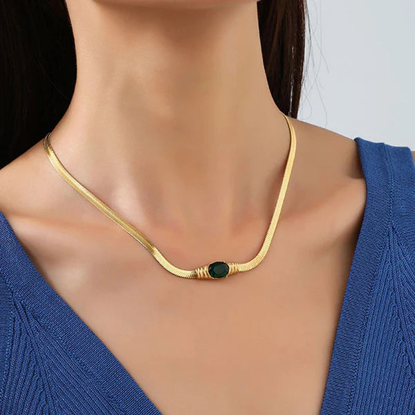 Gold Plated Anti Tarnish Emerald Pendant Necklace