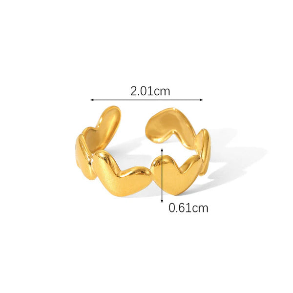 Anti Tarnish Gold Plated Heart Adjustable Finger Ring