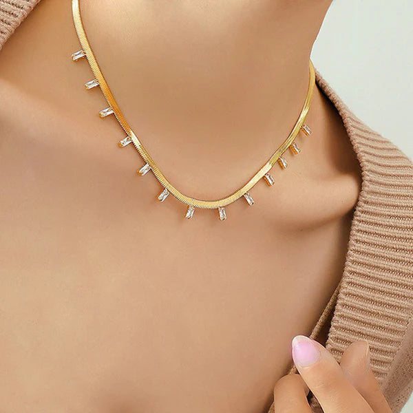 Gold Plated Anti Tarnish White Stone Necklace