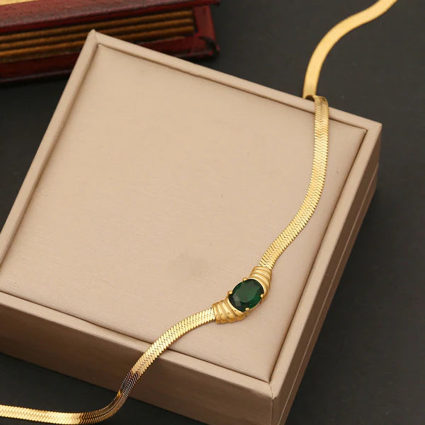 Gold Plated Anti Tarnish Emerald Pendant Necklace