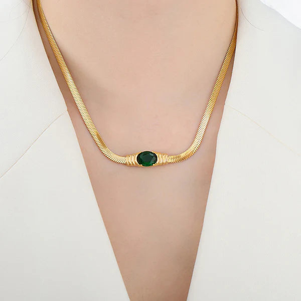 Gold Plated Anti Tarnish Emerald Pendant Necklace