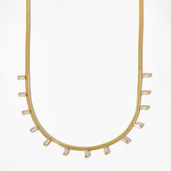Gold Plated Anti Tarnish White Stone Necklace
