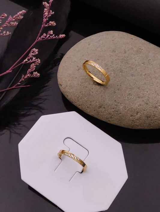 Anti tarnish Classic Gold Plated Band with Channel-Set Diamonds