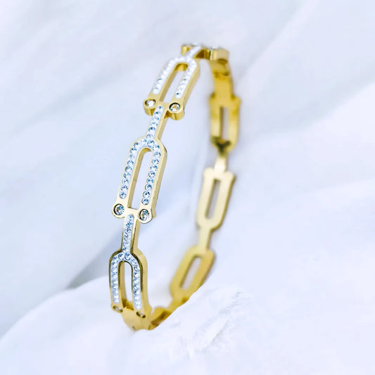 Linked Crystal Charm Anti-Tarnish Gold Plated Kada / Bracelet