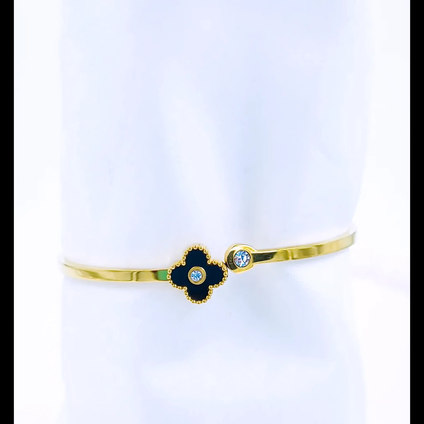 Black Clover Stone Anti-Tarnish Gold Plated Kada / Bracelet