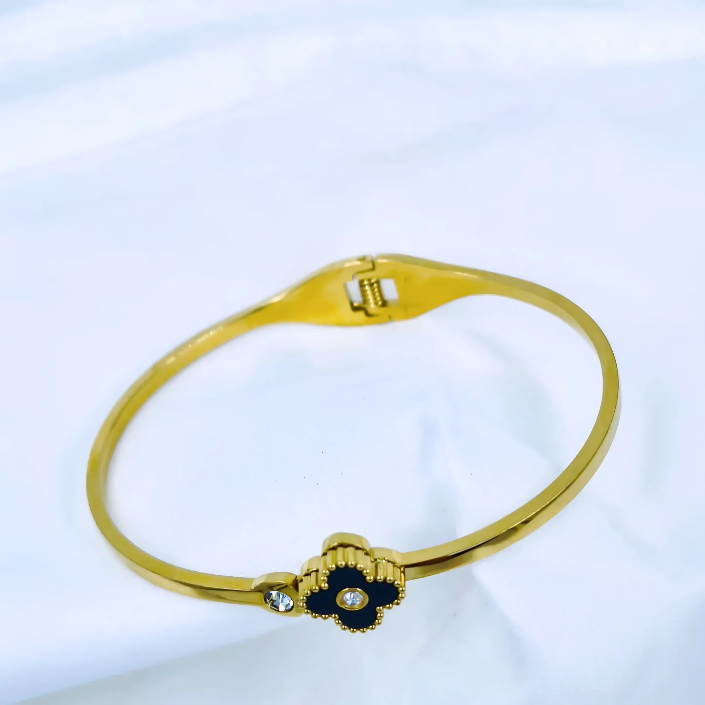 Black Clover Stone Anti-Tarnish Gold Plated Kada / Bracelet