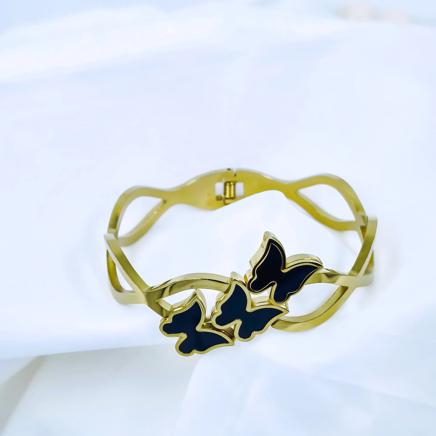 Black Butterfly Cluster Anti-Tarnish Gold Plated Kada / Bracelet