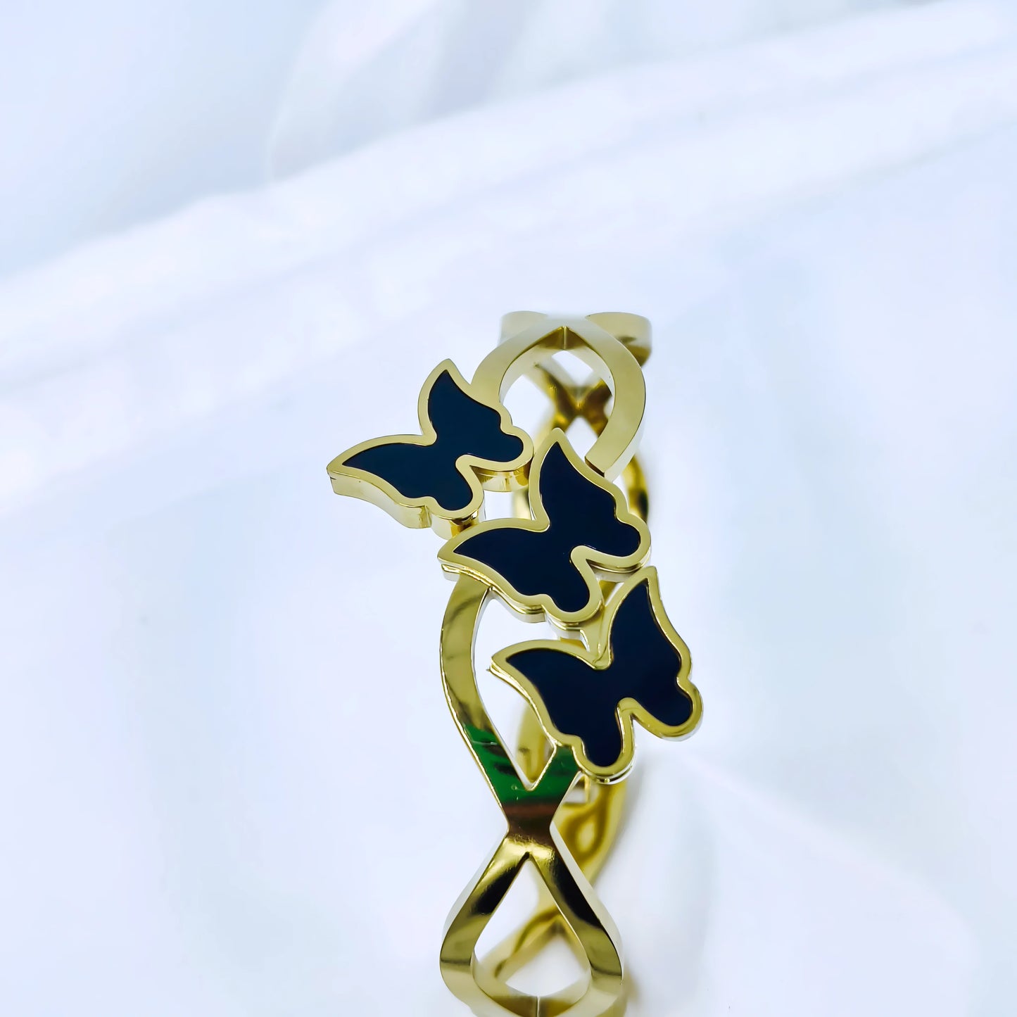 Black Butterfly Cluster Anti-Tarnish Gold Plated Kada / Bracelet