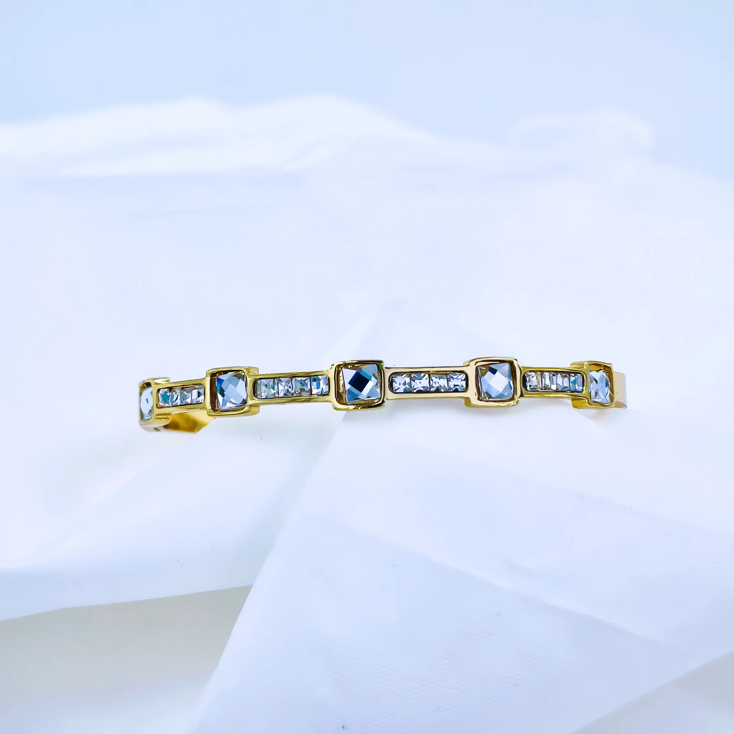 Square Crystal Line Anti-Tarnish Gold Plated Kada / Bracelet