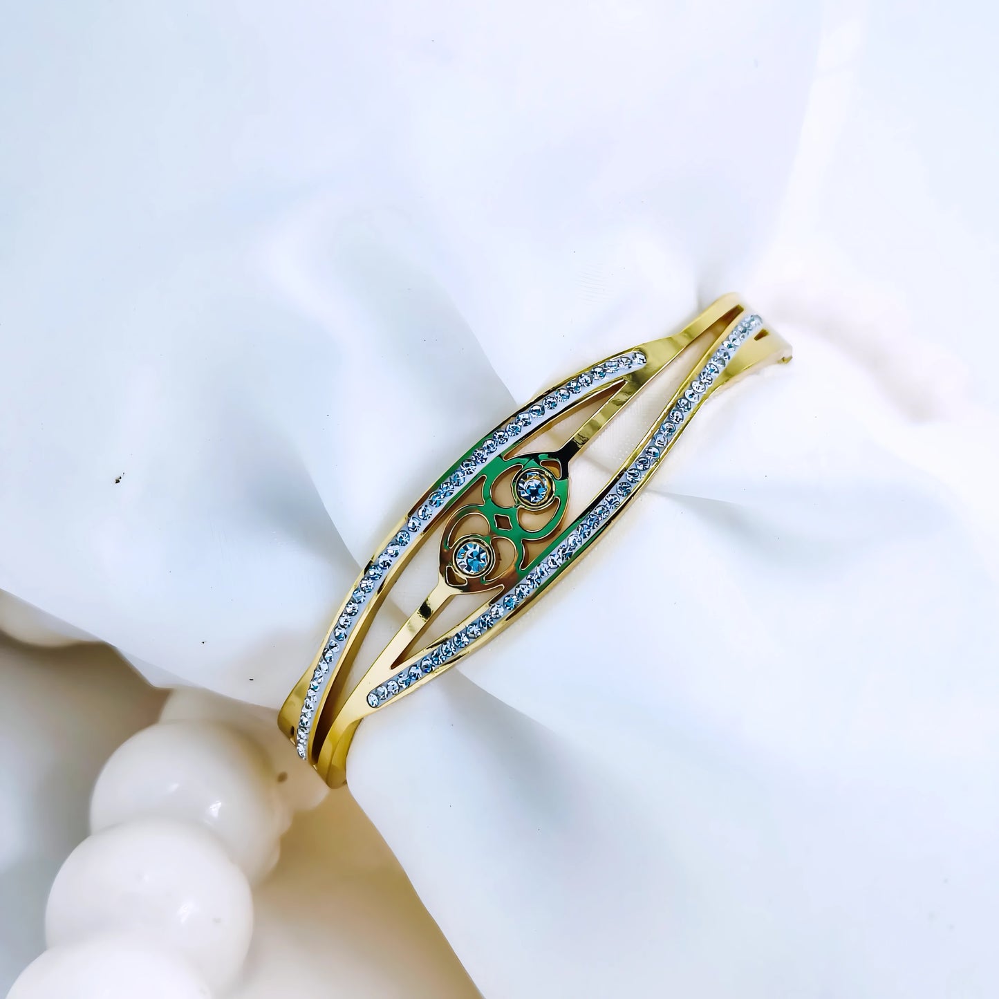 Dual Crystal Line Anti-Tarnish Gold Plated Kada / Bracelet (Free Size)