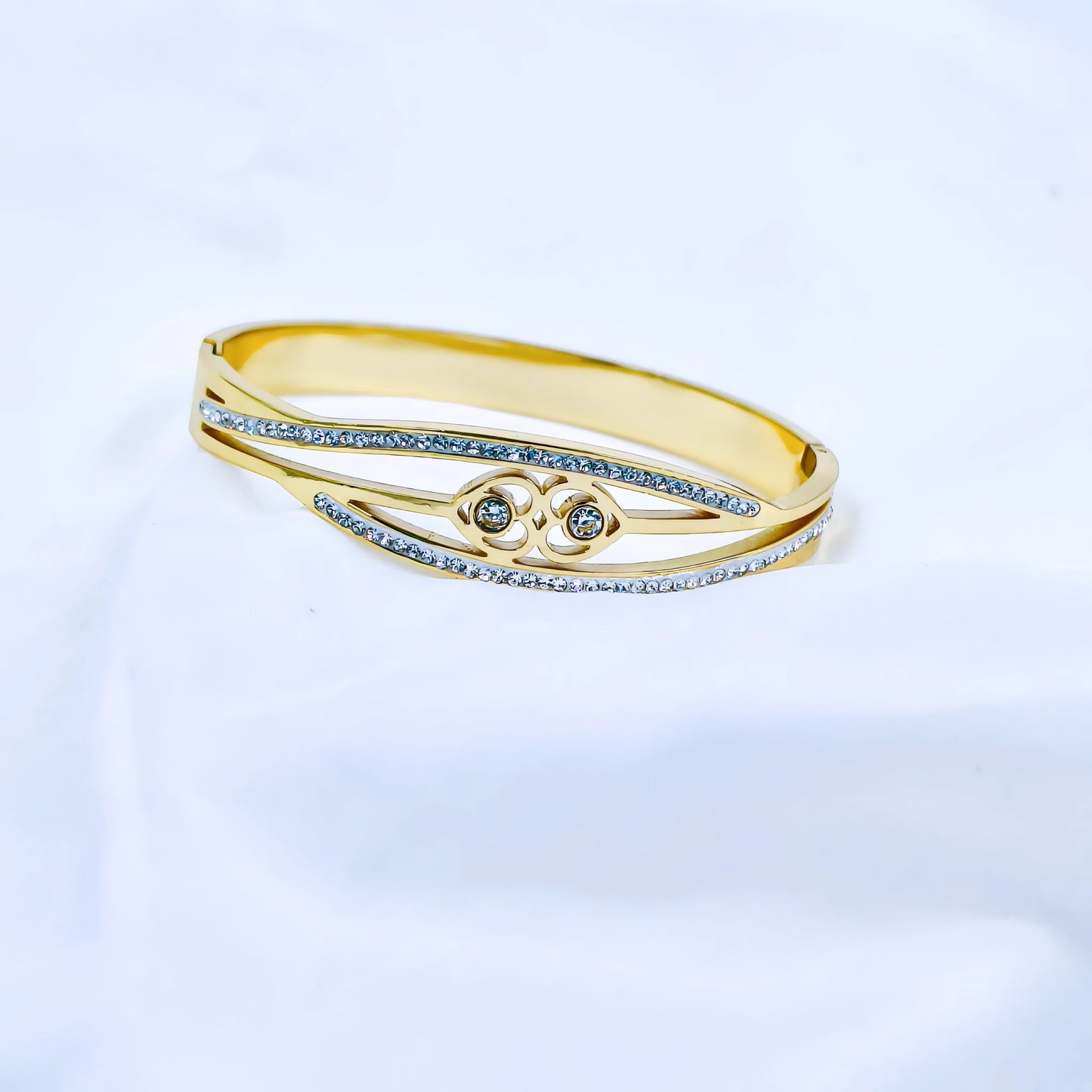 Dual Crystal Line Anti-Tarnish Gold Plated Kada / Bracelet (Free Size)